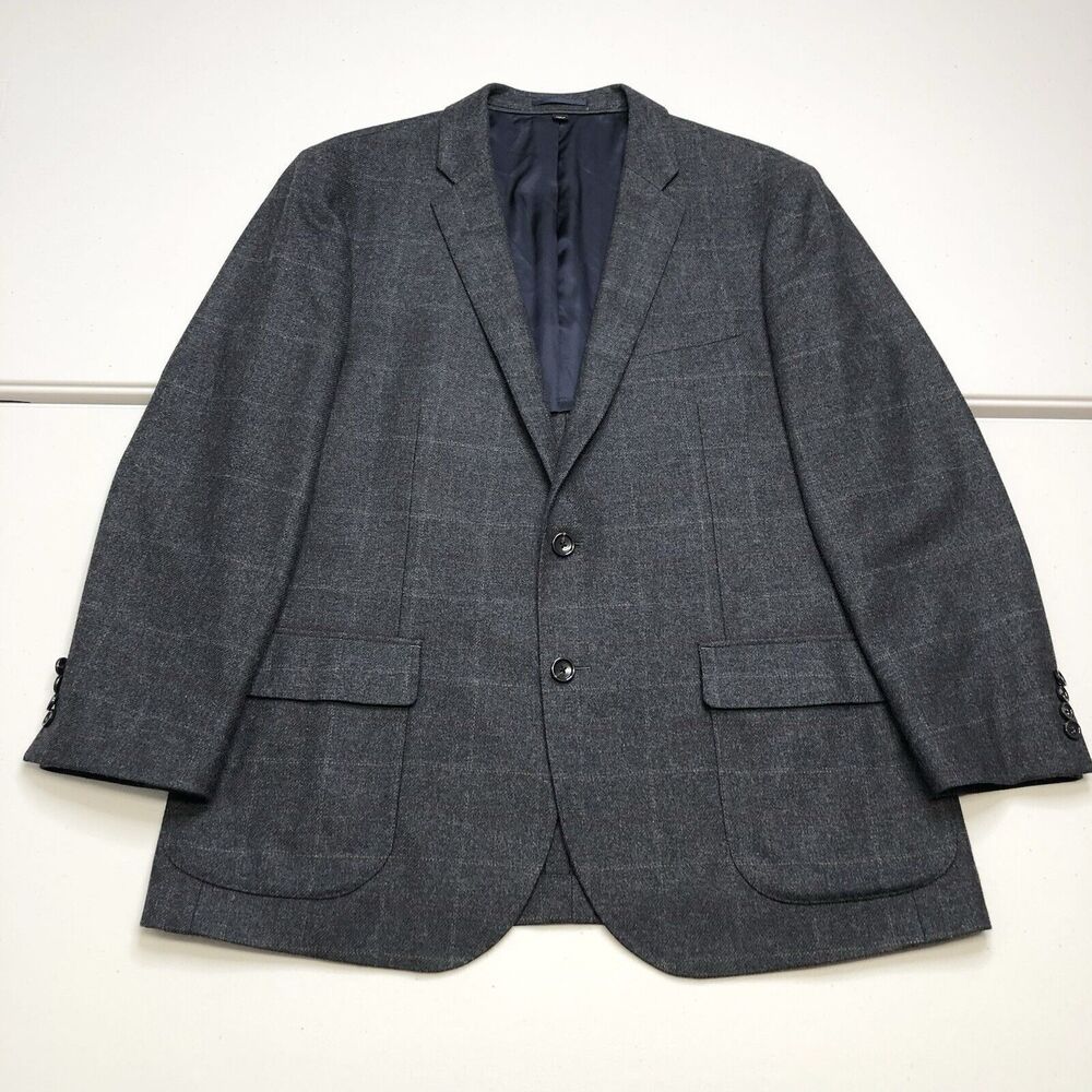 JCrew Men’s Ludlow Sport Coat Blazer Wool Gray Windowpane Check 44R Robert Noble